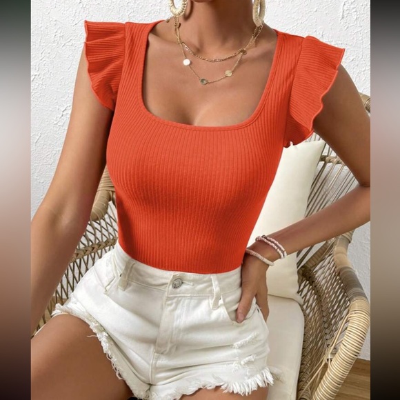 Boho ruffle trim ribbed knit top - Picture 2 of 16